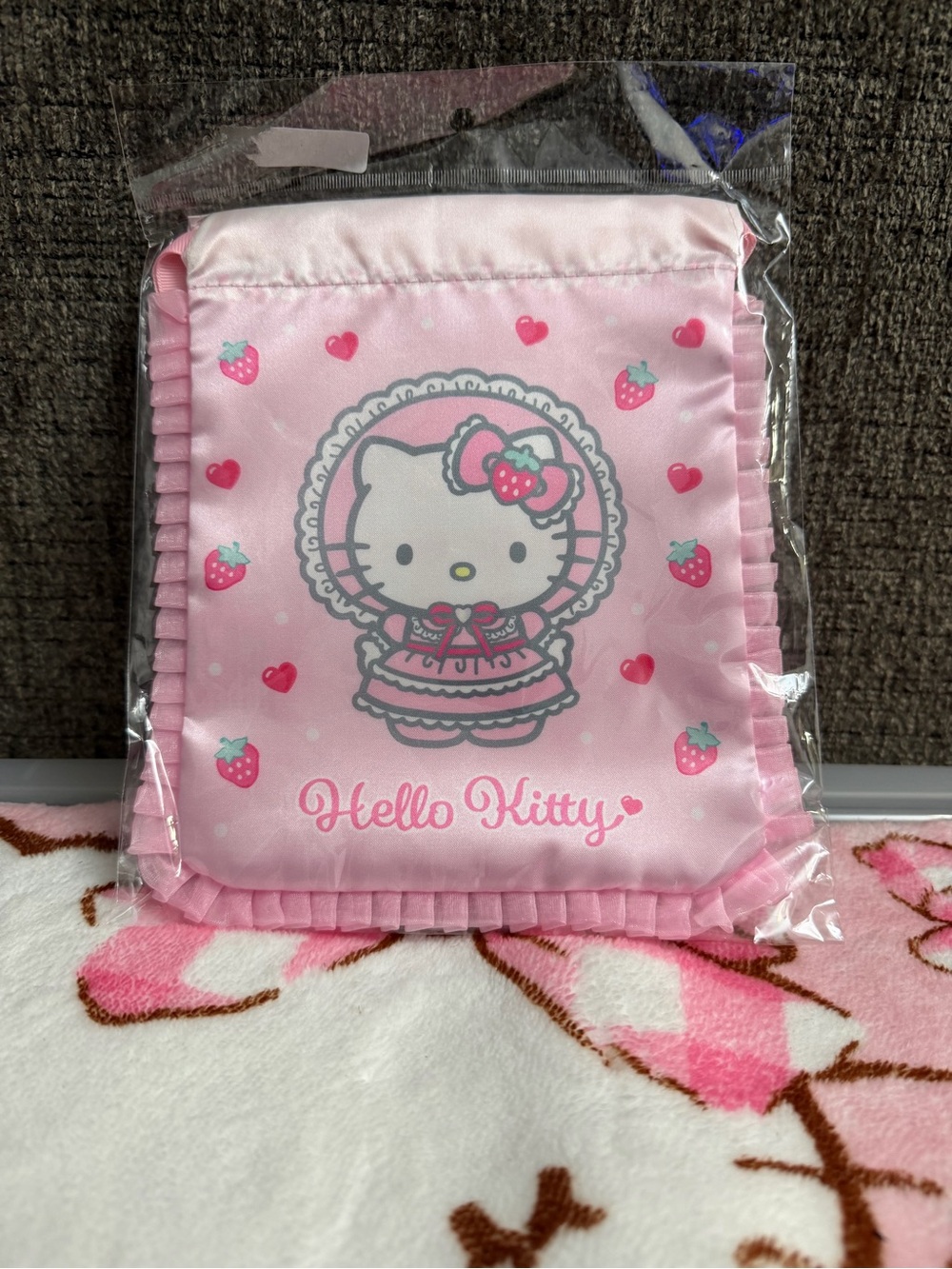 Hello Kitty Pink Strawberry Drawstring Pouch